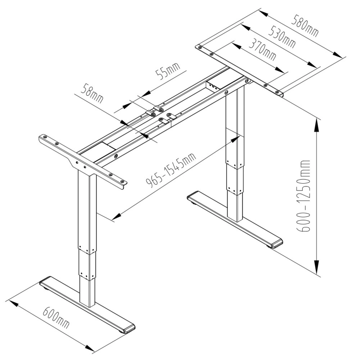 Een Frameset black Economy 2 motorig met blad 140x80 oxyd koop je bij EconOffice